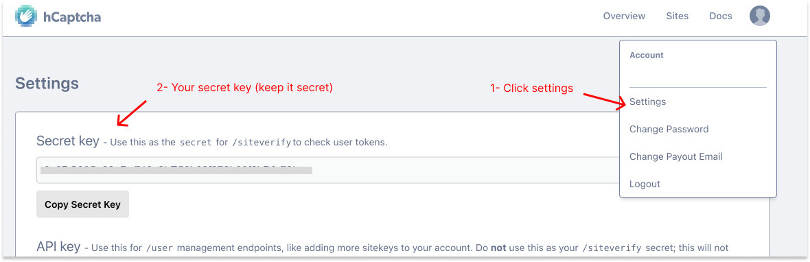 hcaptcha secret key
