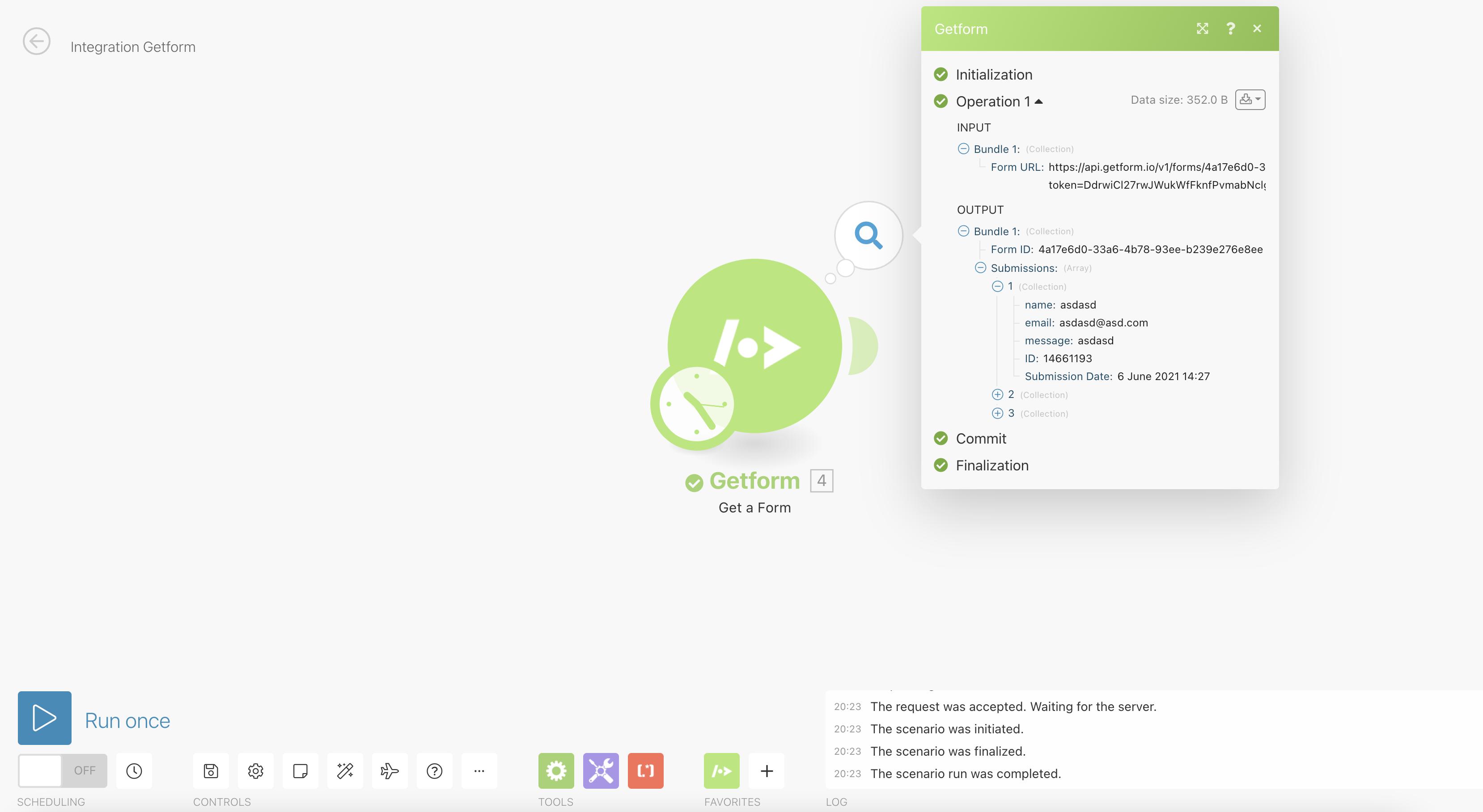 integromat-getform-module-successful-run